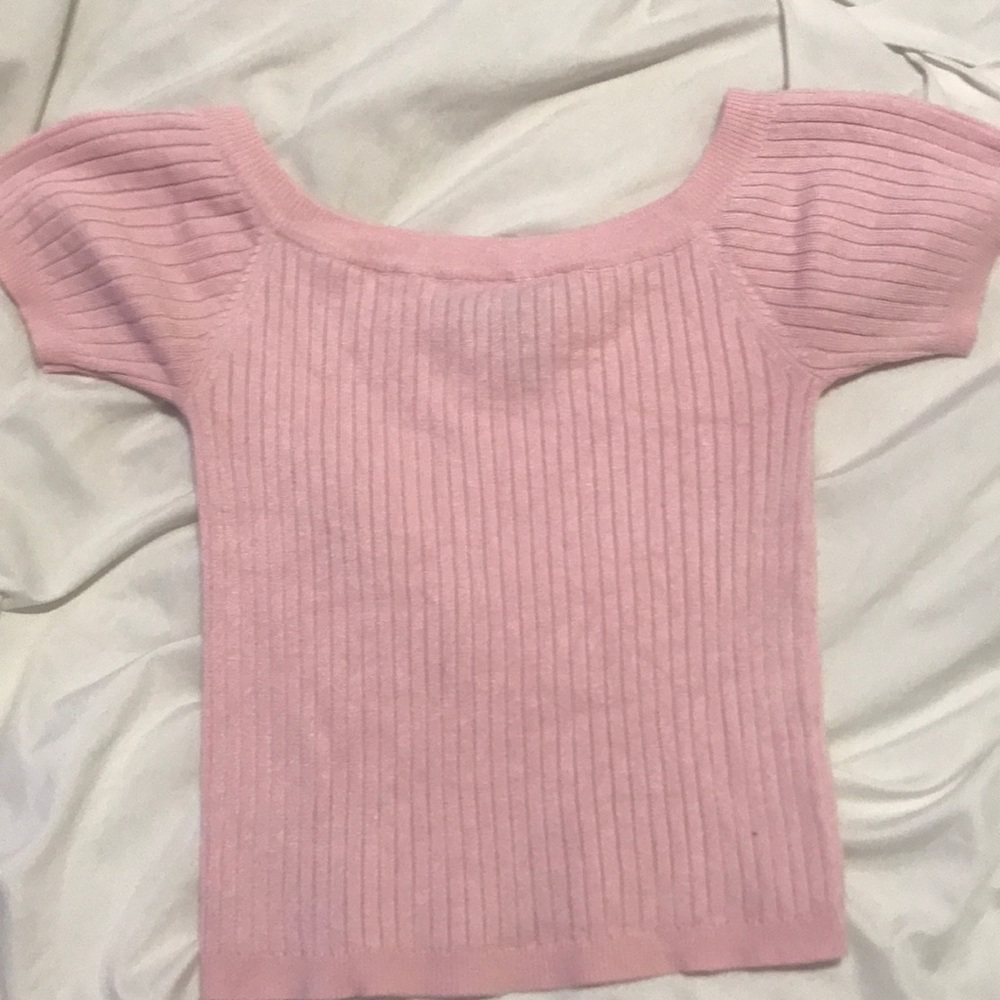 baby pink off the shoulder crop